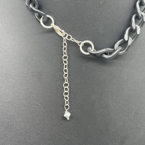 Bow Pendant Crystal mother of pearl Chunky Matt Black Chain Necklace - Picture 5 of 7